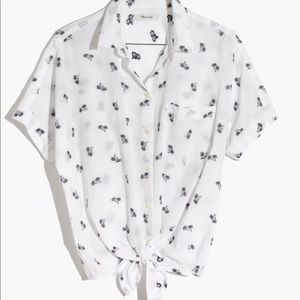 Madewell tie waist palm tree button up